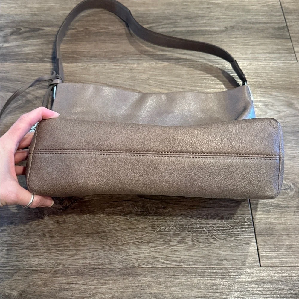 Brighton Taupe Leather Hobo Studded Shoulder Bag